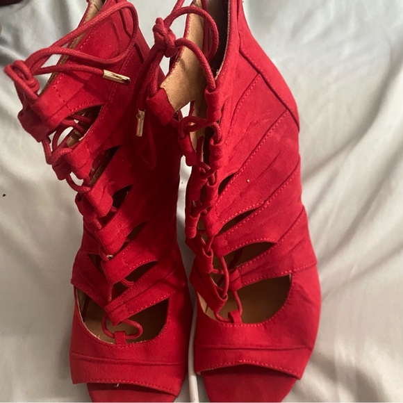 Red Lace Up Heels - Picture 3 of 4